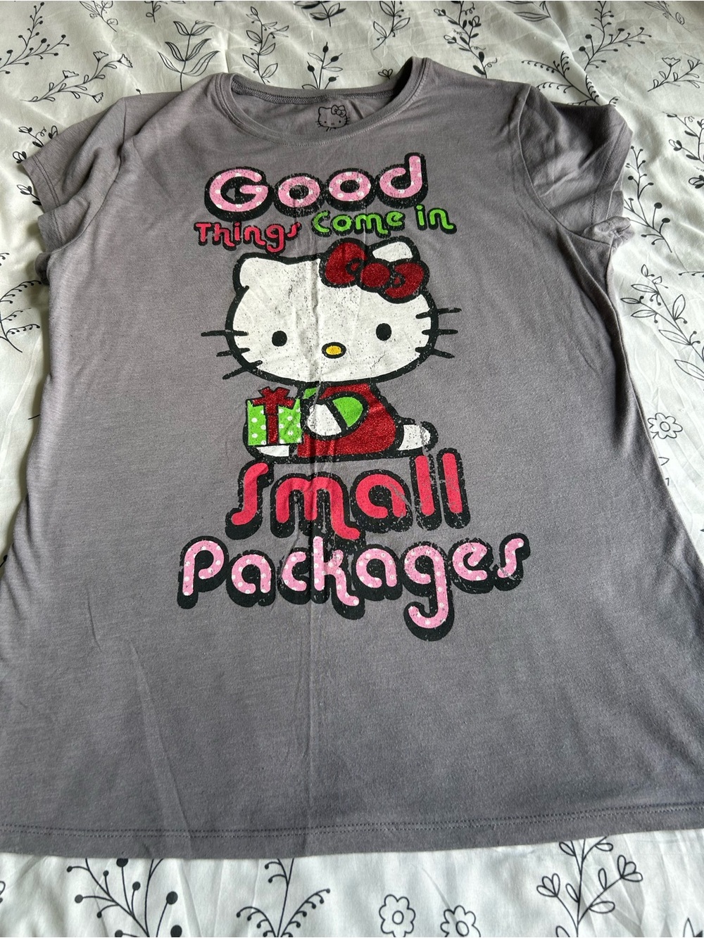 Hello Kitty Gray Tee with Pink & Red Graphic